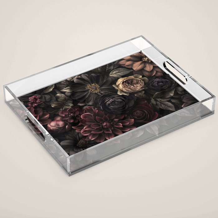 Nocturnal Botanica Moody Baroque Flowers Acrylic Tray Gallery Image 1