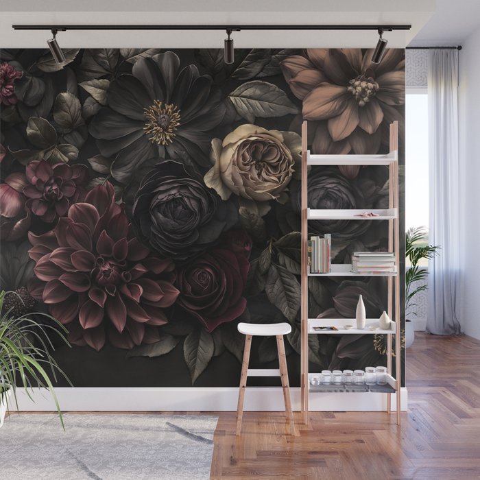 Nocturnal Botanica Moody Baroque Flowers Wall Mural Gallery Image 1