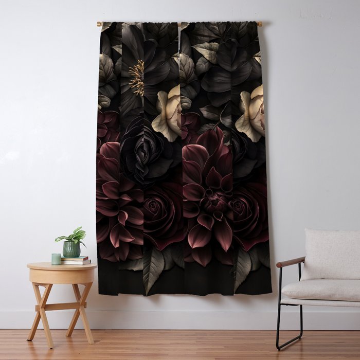 Nocturnal Botanica Moody Baroque Flowers Window Curtain Gallery Image 5