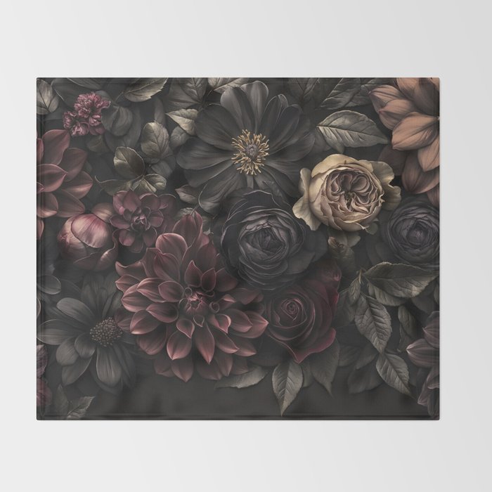 Nocturnal Botanica Moody Baroque Flowers Throw Blanket Gallery Image 2