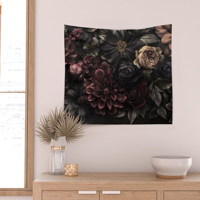 Nocturnal Botanica Moody Baroque Flowers Wall Tapestry Gallery Image 2