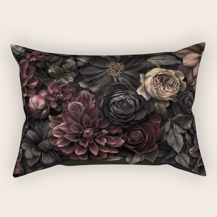 Nocturnal Botanica Moody Baroque Flowers Rectangular Pillow Gallery Image 2