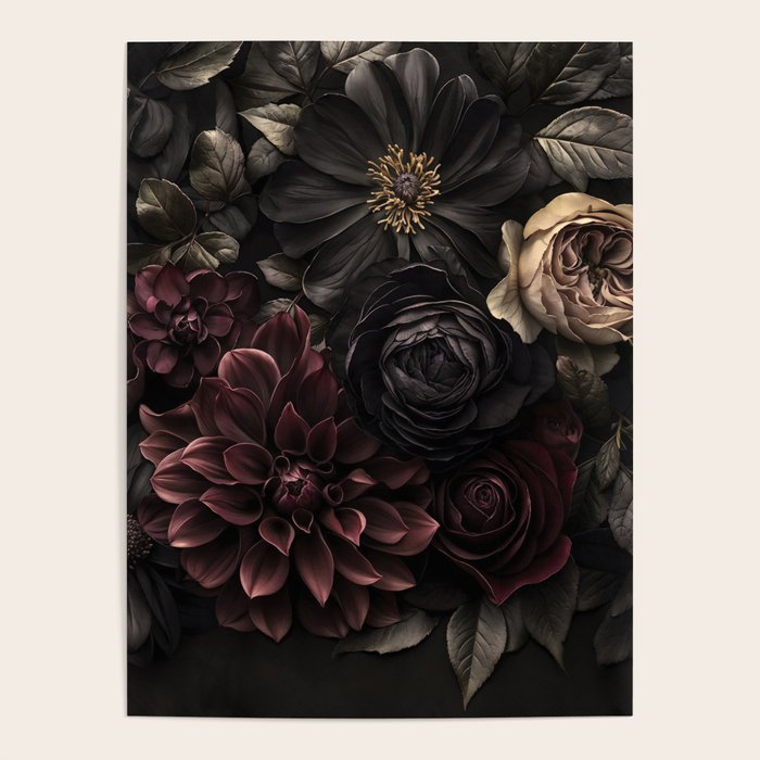 Nocturnal Botanica Moody Baroque Flowers Poster Gallery Image 4