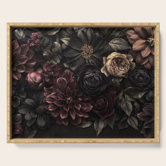 Nocturnal Botanica Moody Baroque Flowers Serving Tray Gallery Image 1