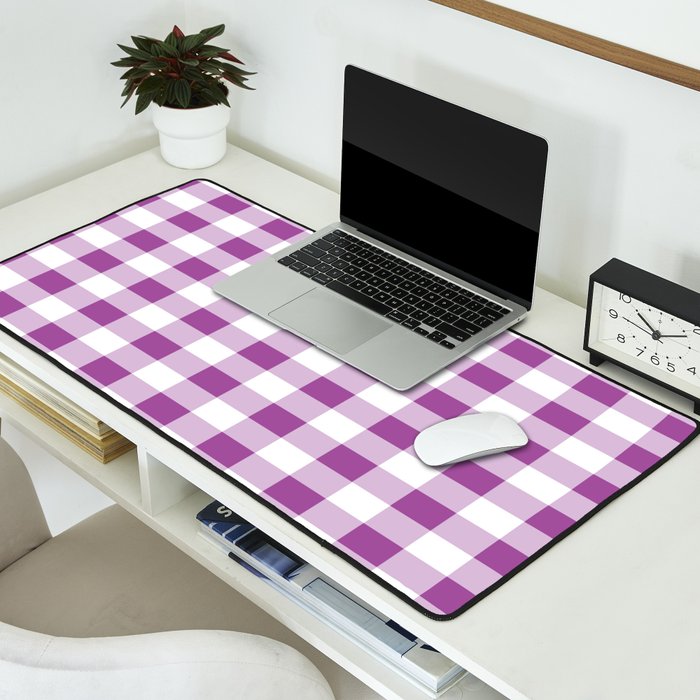 Gingham Large Lavender Amethyst White Desk Mat Gallery Image 2
