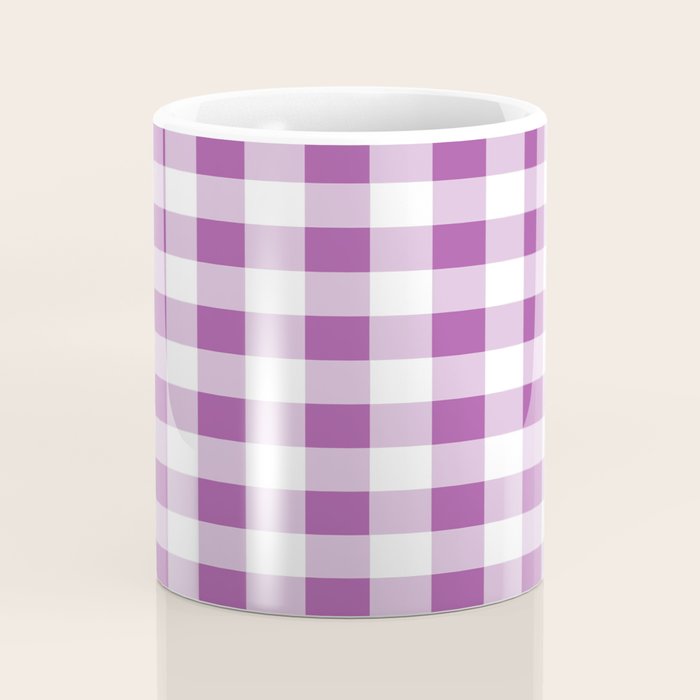 Gingham Large Lavender Amethyst White Coffee Mug Gallery Image 4