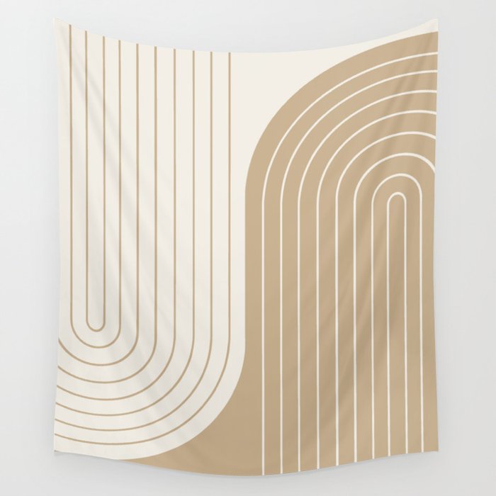 Two Tone Line Curvature LXV Earthy Boho Modern Arch Abstract Wall Tapestry Gallery Image 4