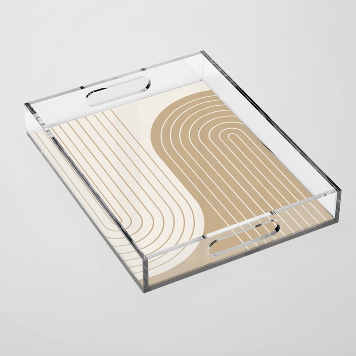 Two Tone Line Curvature LXV Earthy Boho Modern Arch Abstract Acrylic Tray Gallery Image 1