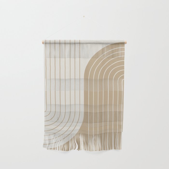 Two Tone Line Curvature LXV Earthy Boho Modern Arch Abstract Wall Hanging Gallery Image 1