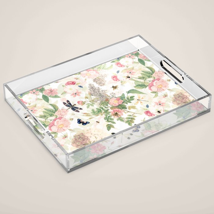 Vintage & Shabby Chic - Botanical Flower Roses Garden Acrylic Tray Gallery Image 1