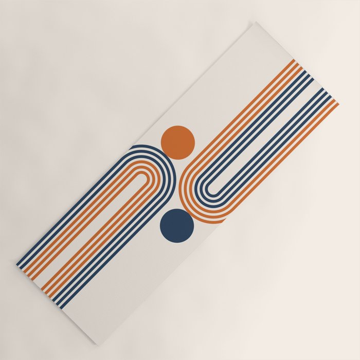 Mid Century Modern Geometric 450 in Navy Blue and Orange (Rainbow and Sun Abstraction) Yoga Mat Gallery Image 1