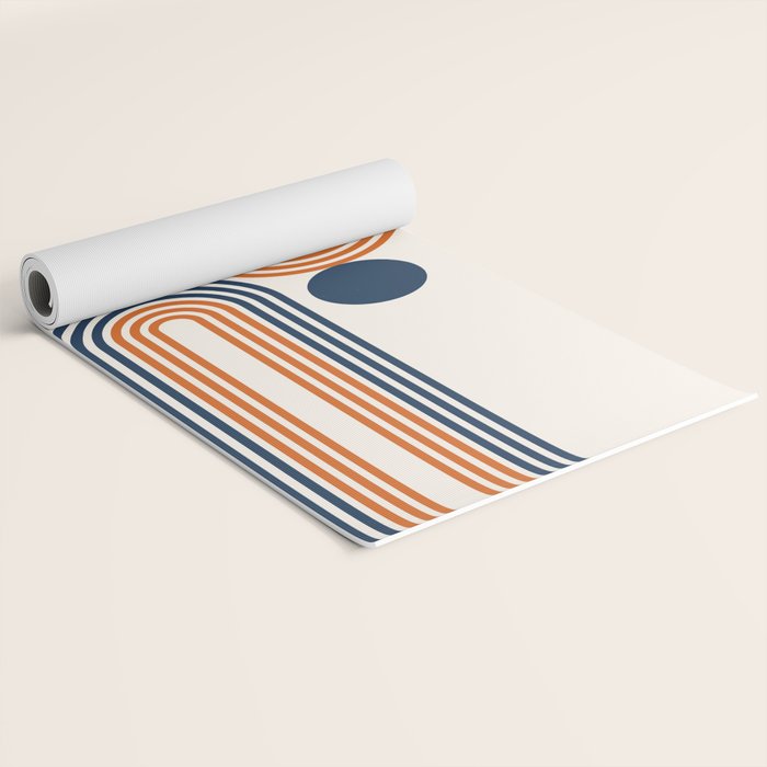 Mid Century Modern Geometric 450 in Navy Blue and Orange (Rainbow and Sun Abstraction) Yoga Mat Gallery Image 2