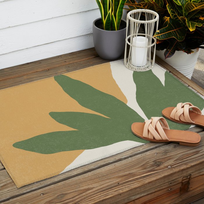 Leaves Minimalism - Green Gold Outdoor Rug Gallery Image 2