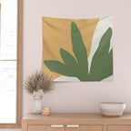 Leaves Minimalism - Green Gold Wall Tapestry Gallery Image 2