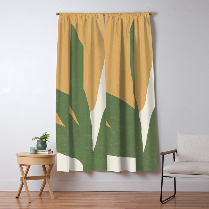 Leaves Minimalism - Green Gold Window Curtain Gallery Image 5