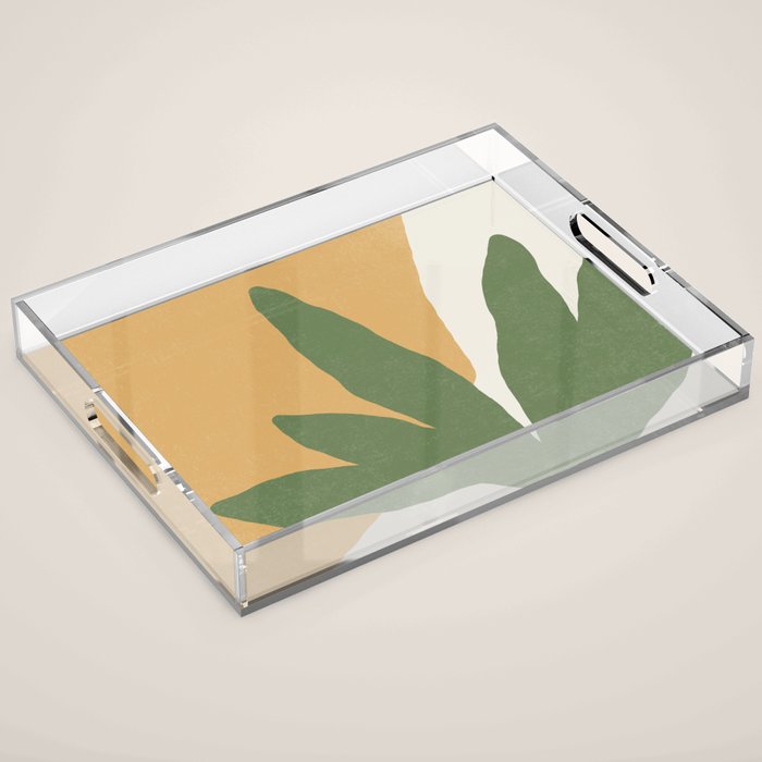 Leaves Minimalism - Green Gold Acrylic Tray Gallery Image 1