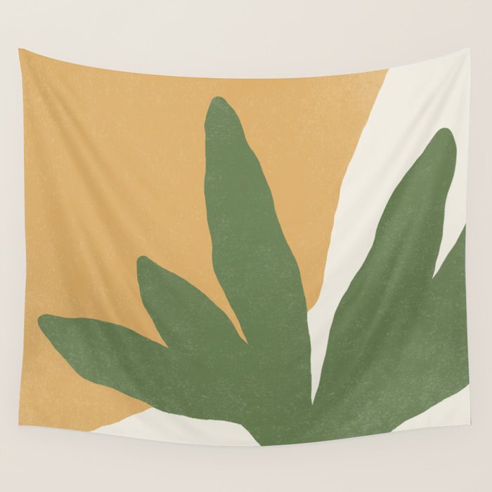 Leaves Minimalism - Green Gold Wall Tapestry Gallery Image 1