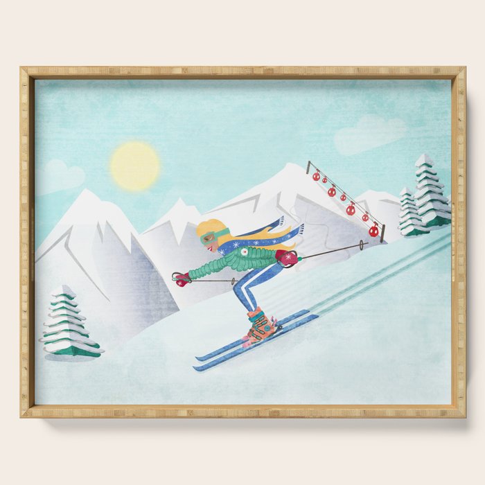 Skiing Girl Serving Tray Gallery Image 1
