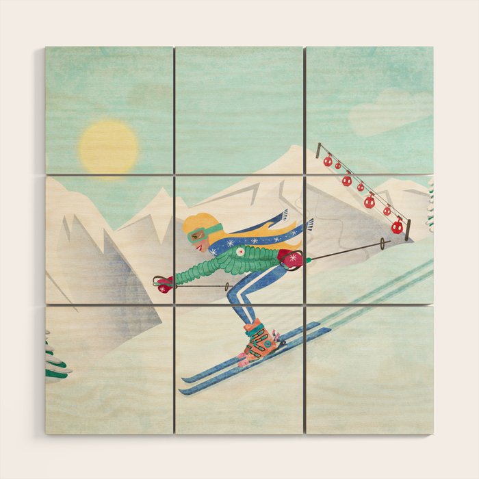 Skiing Girl Wood Wall Art Gallery Image 1