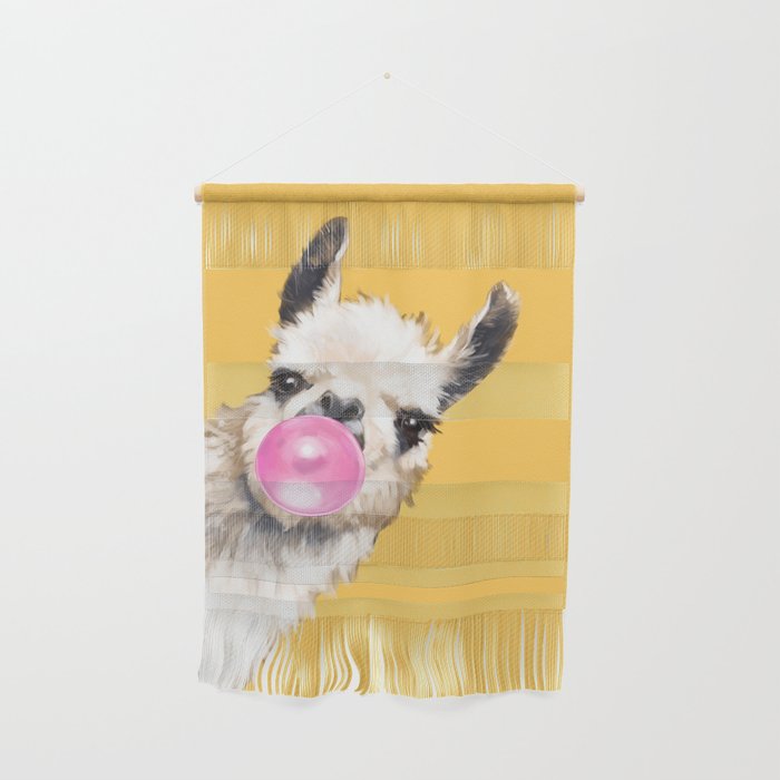 Bubble Gum Sneaky Llama in Yellow Wall Hanging Gallery Image 1