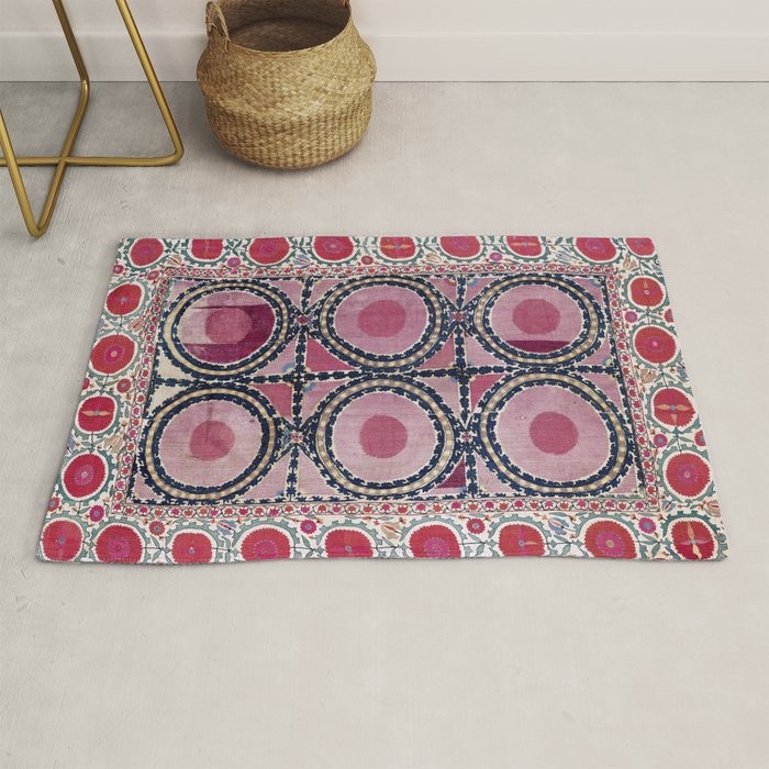 Tashkent Suzani Uzbekistan Floral Embroidery Print Rug Gallery Image 1