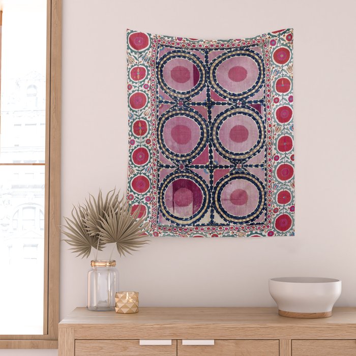 Tashkent Suzani Uzbekistan Floral Embroidery Print Wall Tapestry Gallery Image 2