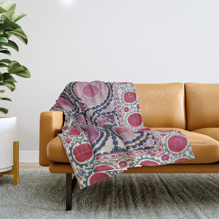 Tashkent Suzani Uzbekistan Floral Embroidery Print Throw Blanket Gallery Image 1