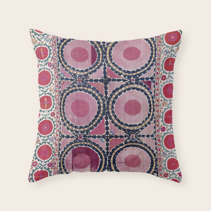 Tashkent Suzani Uzbekistan Floral Embroidery Print Throw Pillow Gallery Image 1