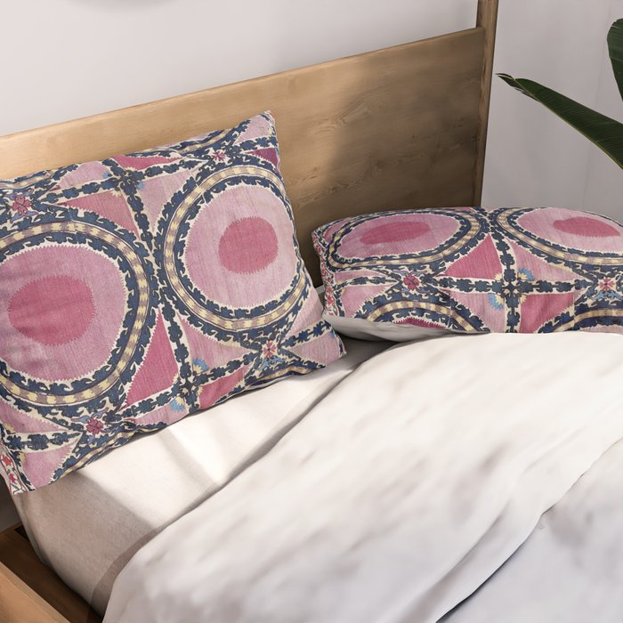 Tashkent Suzani Uzbekistan Floral Embroidery Print Pillow Sham Gallery Image 2