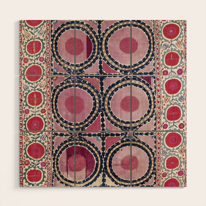Tashkent Suzani Uzbekistan Floral Embroidery Print Wood Wall Art Gallery Image 1