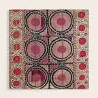 Tashkent Suzani Uzbekistan Floral Embroidery Print Wood Wall Art Gallery Image 1