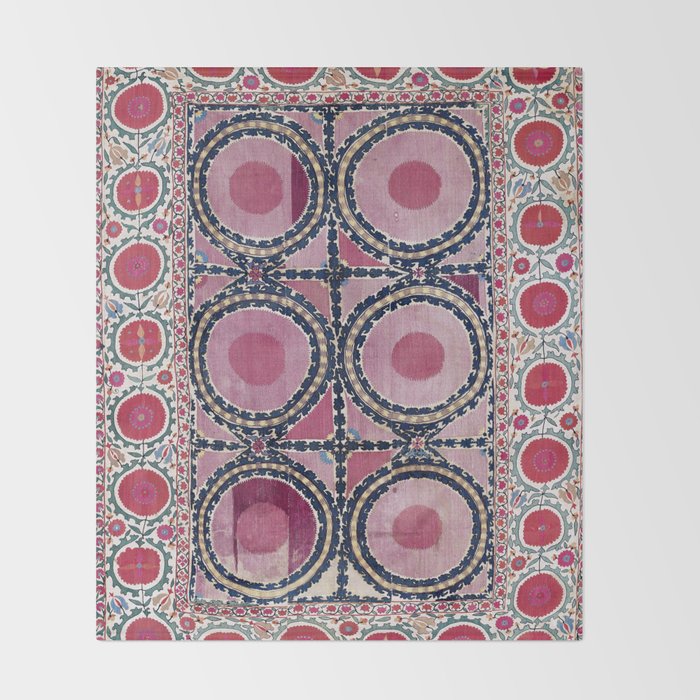 Tashkent Suzani Uzbekistan Floral Embroidery Print Throw Blanket Gallery Image 2
