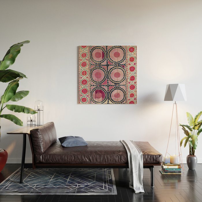 Tashkent Suzani Uzbekistan Floral Embroidery Print Wood Wall Art Gallery Image 2