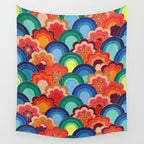 70s rainbow flowers sunset colors Wall Tapestry Gallery Image 4
