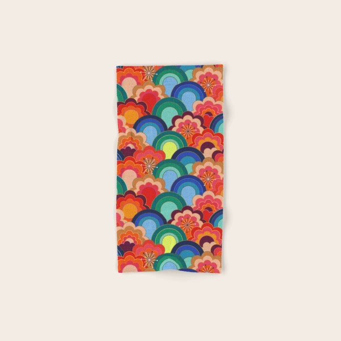 70s rainbow flowers sunset colors Bath Towel Gallery Image 1