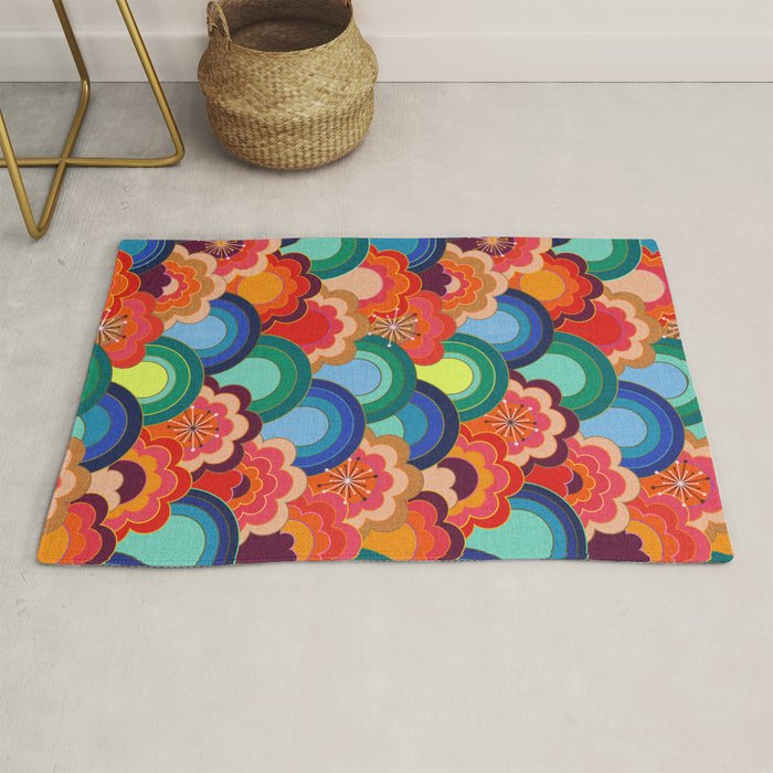 70s rainbow flowers sunset colors Rug Gallery Image 1