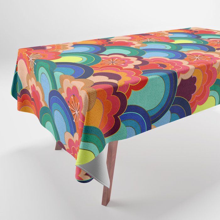 70s rainbow flowers sunset colors Tablecloth Gallery Image 1