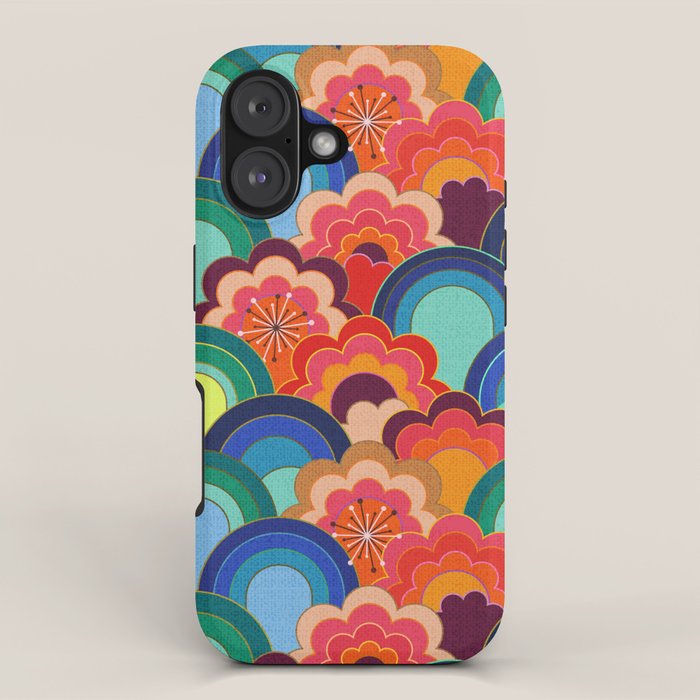 70s rainbow flowers sunset colors iPhone Case Gallery Image 1