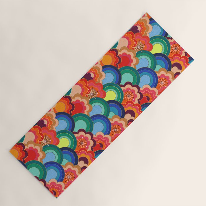 70s rainbow flowers sunset colors Yoga Mat Gallery Image 1