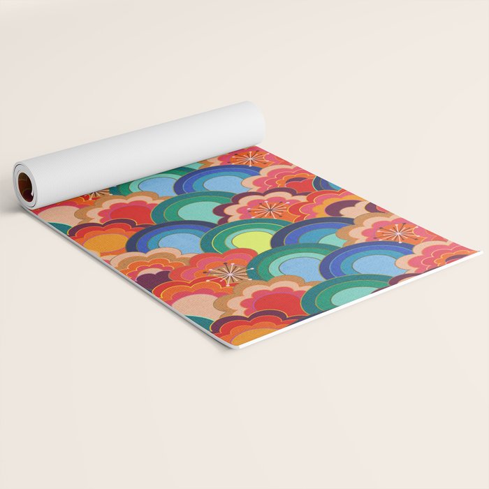 70s rainbow flowers sunset colors Yoga Mat Gallery Image 2