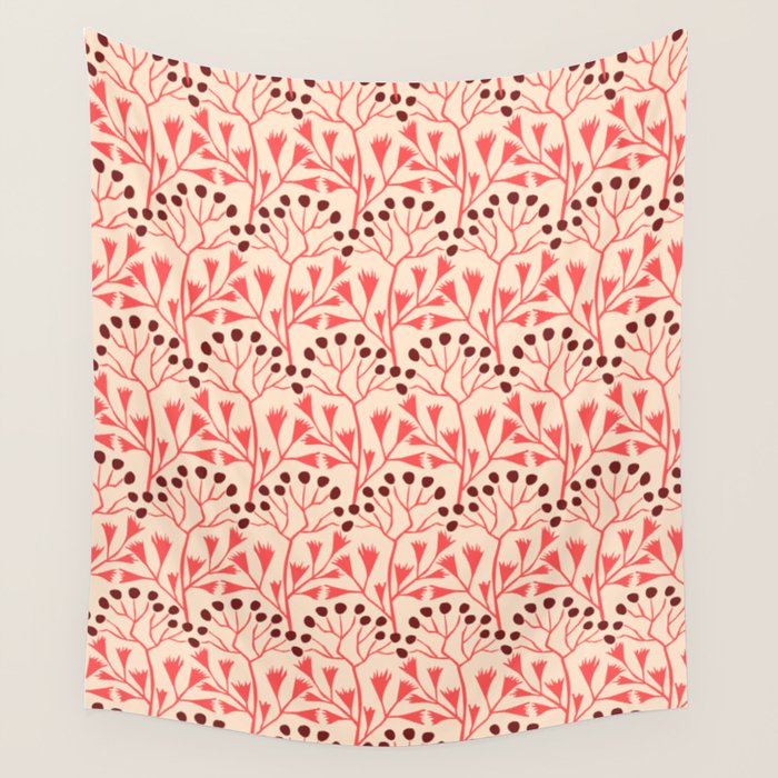 Peachy vintage flowerpattern Wall Tapestry Gallery Image 1