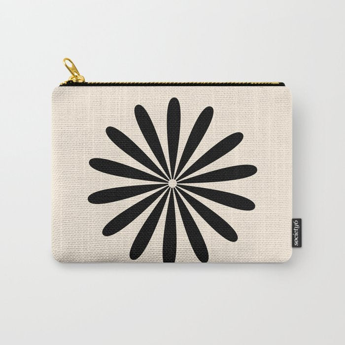 Big Daisy Retro Minimalist Black and Almond Cream Carry All Pouch Gallery Image 1