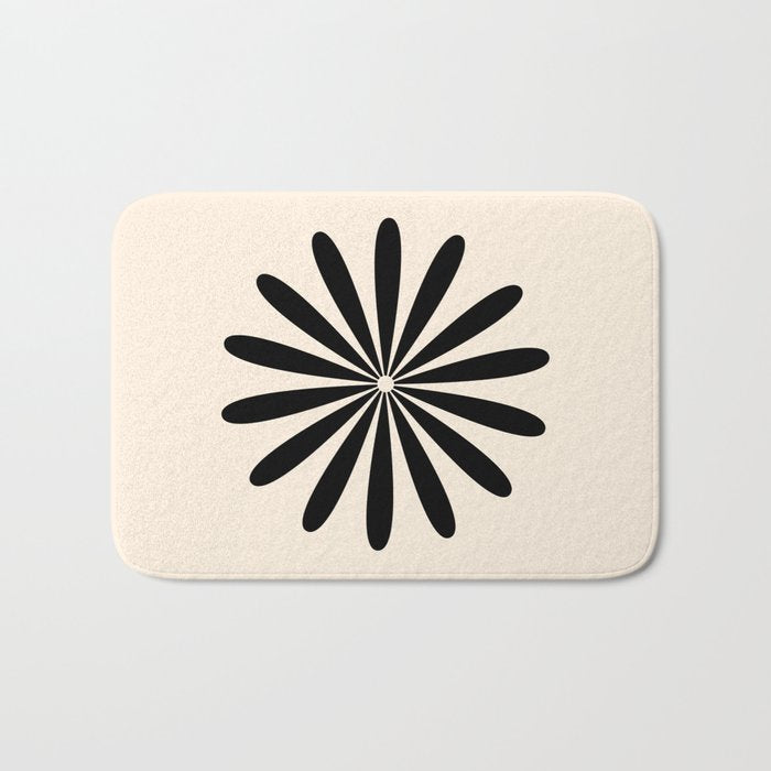 Big Daisy Retro Minimalist Black and Almond Cream Bath Mat Gallery Image 1