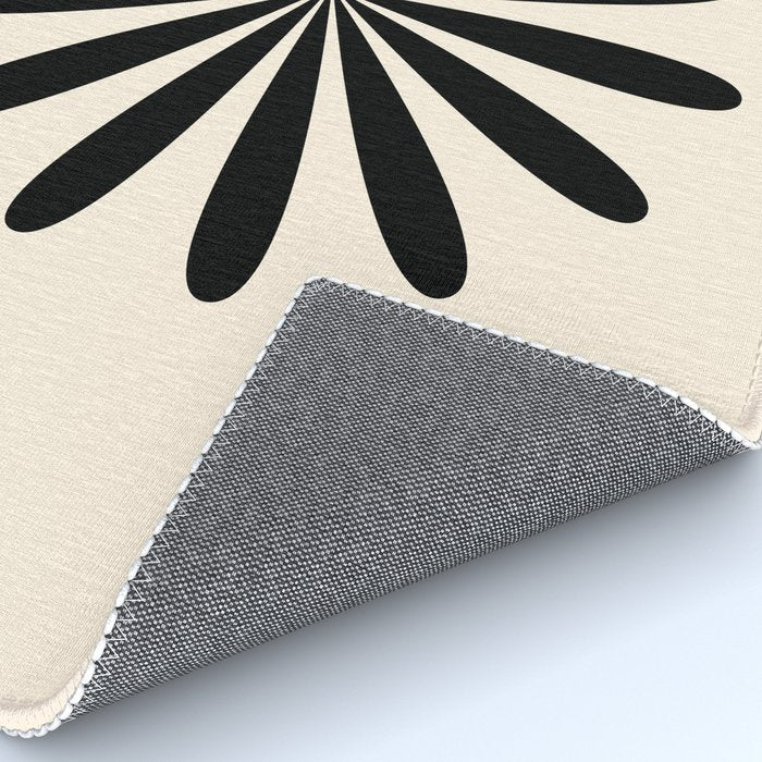 Big Daisy Retro Minimalist Black and Almond Cream Rug Gallery Image 4