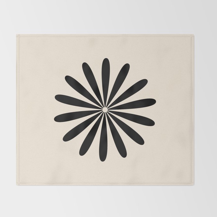 Big Daisy Retro Minimalist Black and Almond Cream Throw Blanket Gallery Image 2