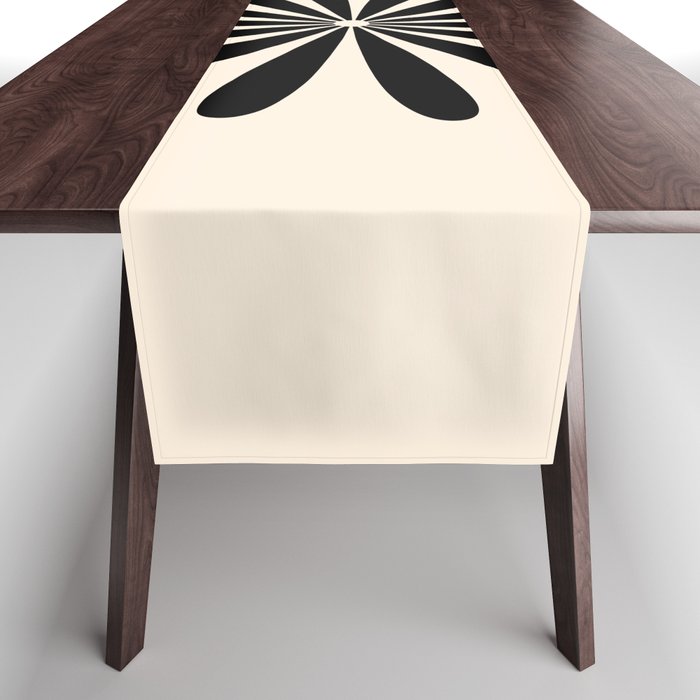 Big Daisy Retro Minimalist Black and Almond Cream Table Runner Gallery Image 1