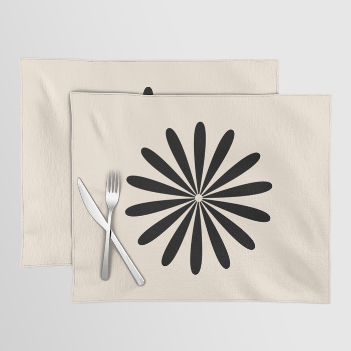 Big Daisy Retro Minimalist Black and Almond Cream Placemat Gallery Image 1