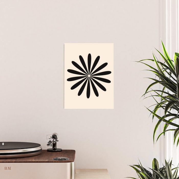 Big Daisy Retro Minimalist Black and Almond Cream Poster Gallery Image 2