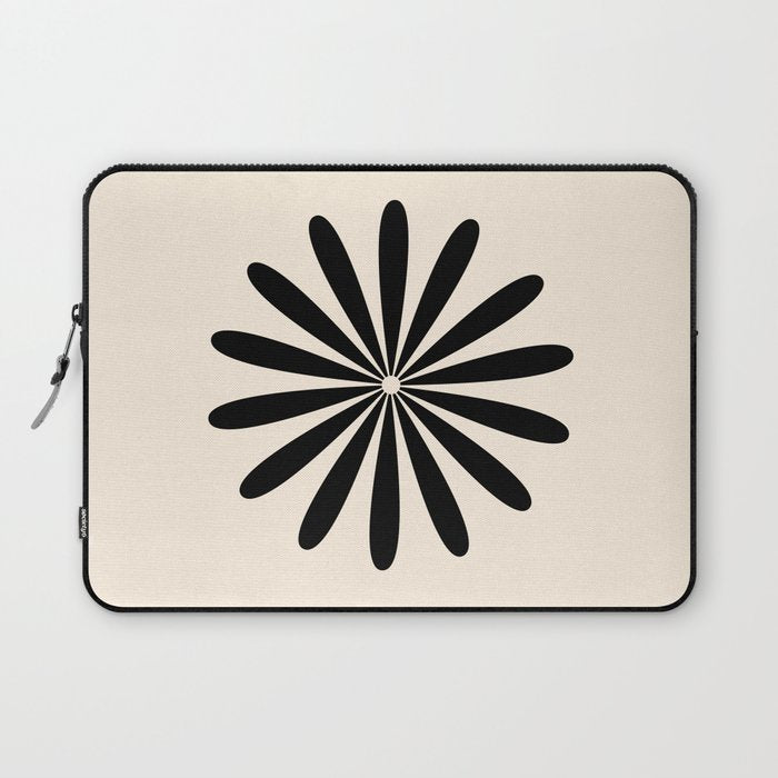 Big Daisy Retro Minimalist Black and Almond Cream Laptop Sleeve Gallery Image 1