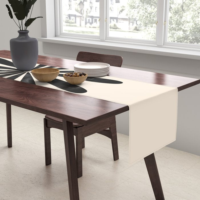 Big Daisy Retro Minimalist Black and Almond Cream Table Runner Gallery Image 2